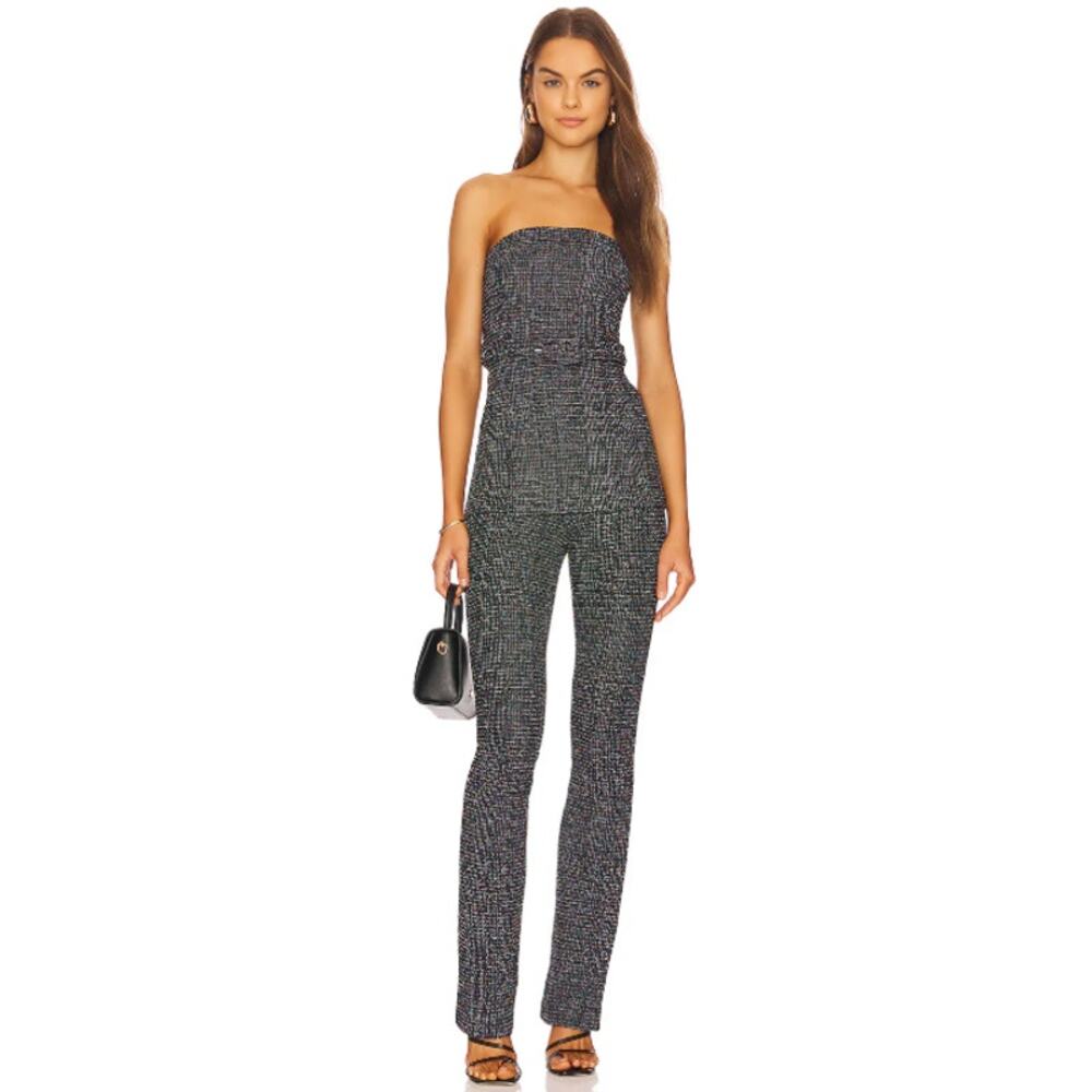 Camila Coelho x REVOLVE Tweed Vanessa Strapless Top Belted Metallic Black - Picture 12 of 12